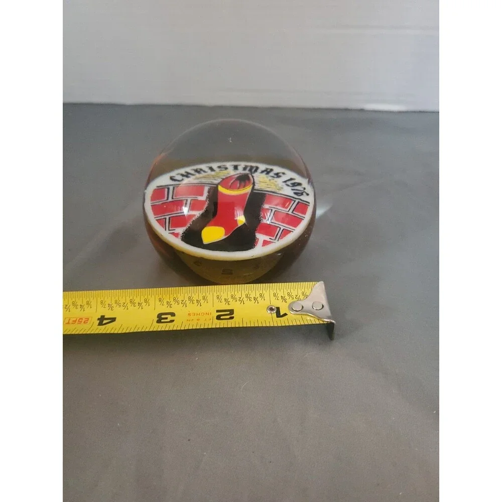 Wheaton Village Christmas 1976 Yellow Red & Stocking 1lb 11oz Glass Paperweight